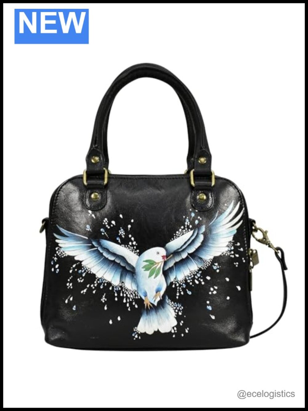 Hand-painted Genuine Leather Double Zip Organizer Satchel Crossbody